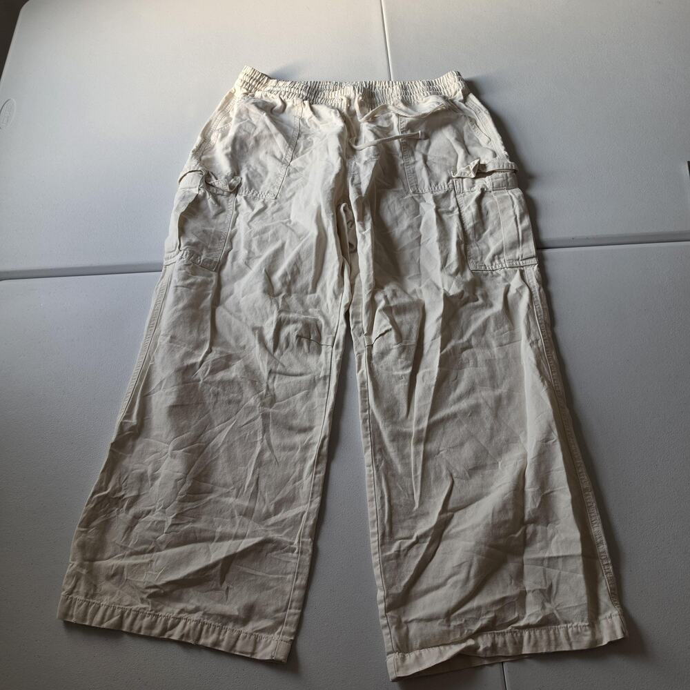 Aerie Cargo Pants Womens XL Beige Wide Leg Twill Elastic Waist Drawstring
